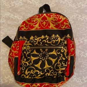 Topshop mini book bag in red, gold & black.